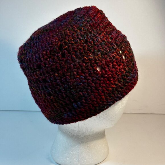 Handmade Crochet Flat Top Beanie Hat For Adults - Multi-Color Acrylic Blend - Picture 4 of 6